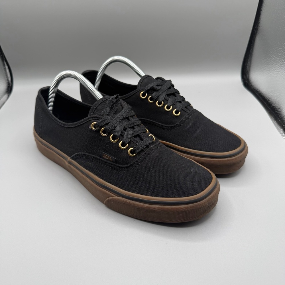 Vans Authentic Black Gum Sole Gold Eyelets Canvas Sneakers Shoes M9.5 W11